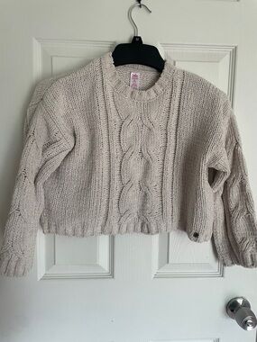 Justice Cream Chunky Cable Knit Crop Sweater